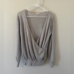 Garnet Hill Deep V  100% Cashmere Sweater Crisscross Women’s Size Small Gray